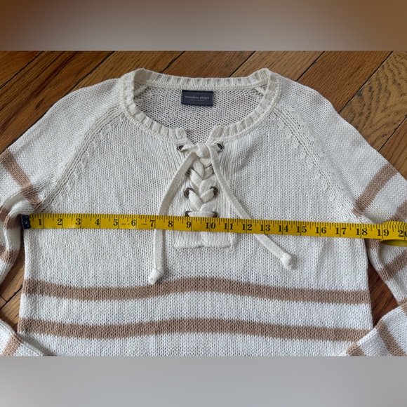 Wooden Ships Palmer Laced Sweater White/Tan Stripe Women’s Size S/M - Picture 9 of 11